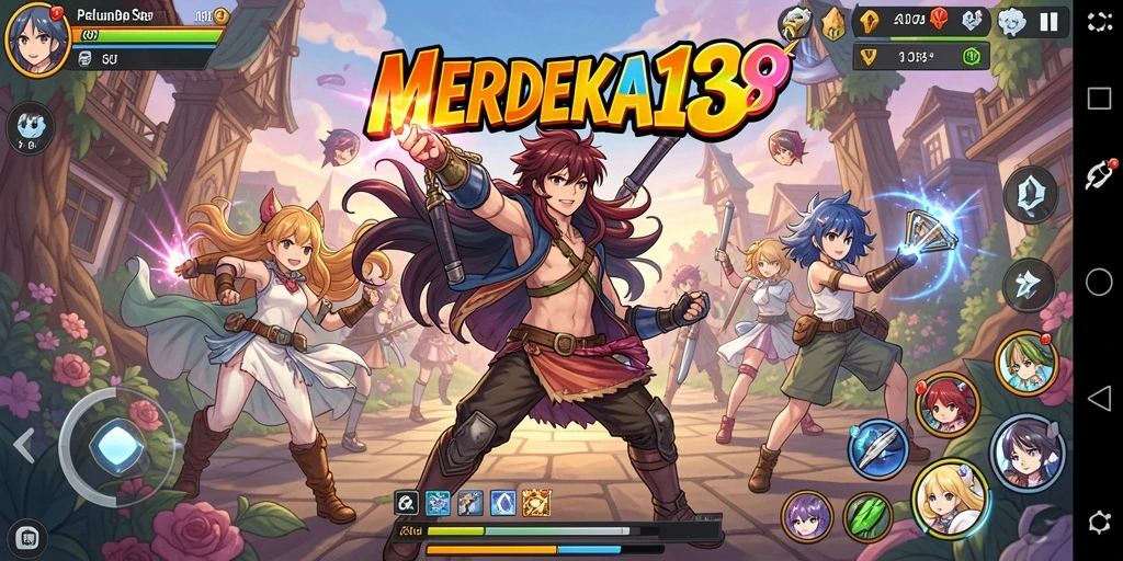 Screenshot gameplay MERDEKA138 dengan karakter anime yang penuh aksi.