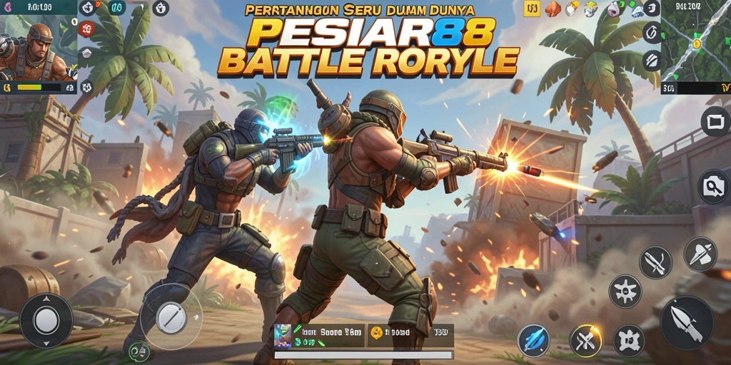 Screenshot PESIAR88 menunjukkan aksi bertarung yang mendebarkan dalam game Battle Royale.