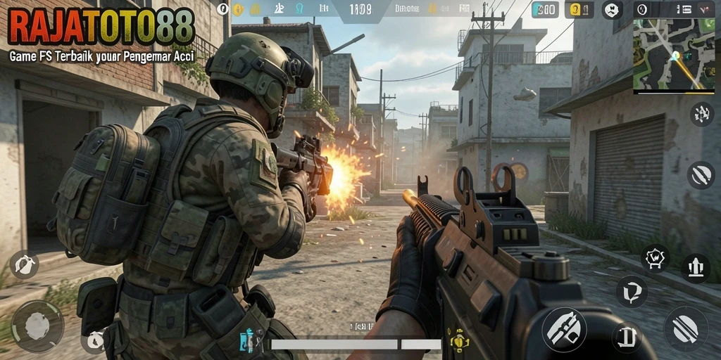 Screenshot menunjukkan aksi mendebarkan dalam gameplay FPS.