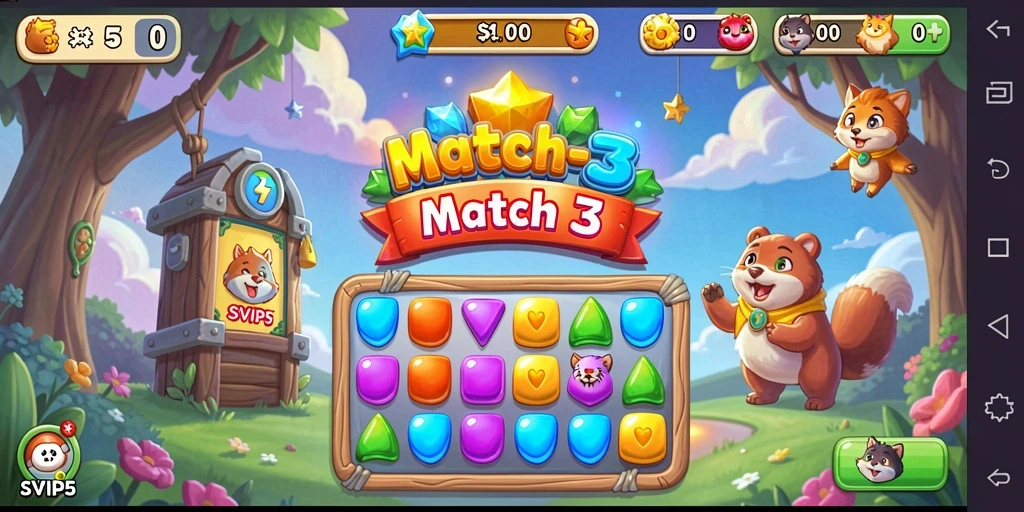 Tangkapan layar gameplay SVIP5 menampilkan keseruan permainan Match-3.